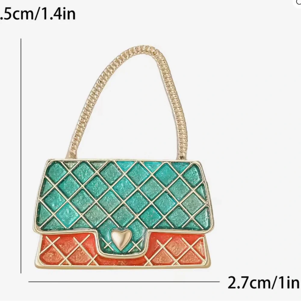 Elegant Teal‎ and Orange Handbag Brooch